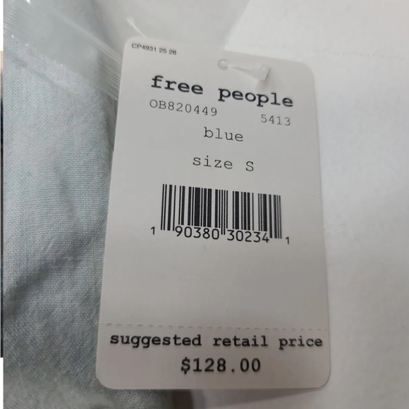 Free People Light Wash Denim Shirt with Navy Bandana Back - Picture 3 of 7